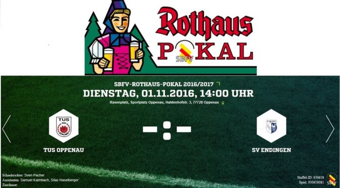 Achtelfinale im Rothaus Verbandspokal 1.11. 14:00 h