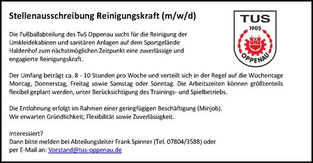 Stellenausschreibung Reinigungskraft